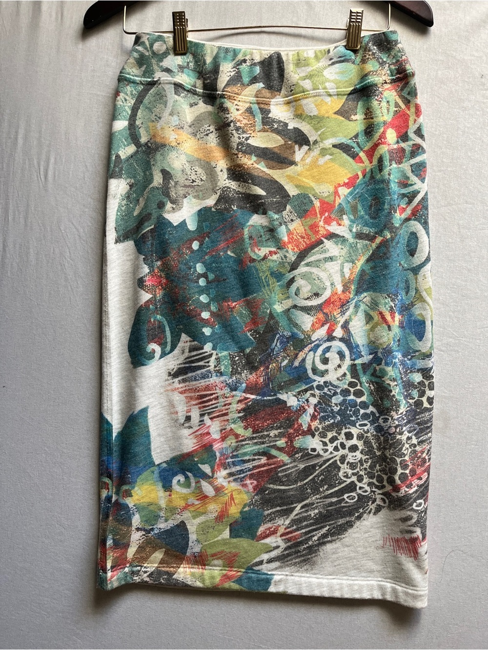 Inoah Abstract Artsy Print Knit Midi Skirt Size S French Terry